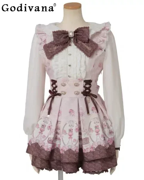 

Spring New Japanese Liz Large Size Dress Set Sweet Girls Lolita Style Kawaii Long-sleeve Top Skirt 2-piece Set Princess Dress