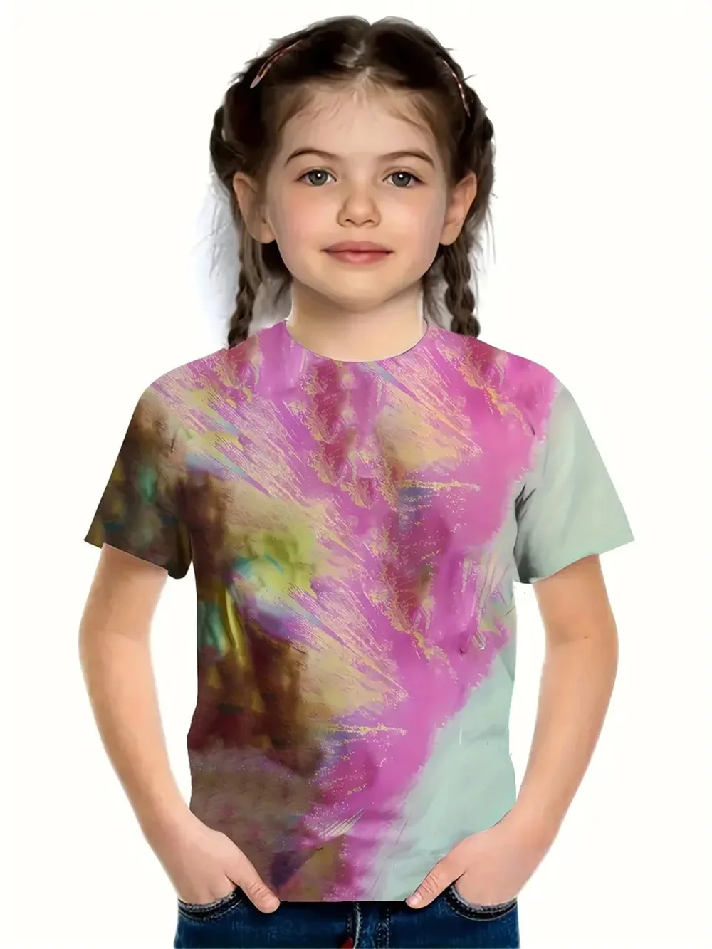 Grappig Eenvoudig Dagelijks T-shirts voor meisjes Zomer Toptee met korte mouwen 3D-print 2025, Meisjeskleding Mode Casual T-shirts