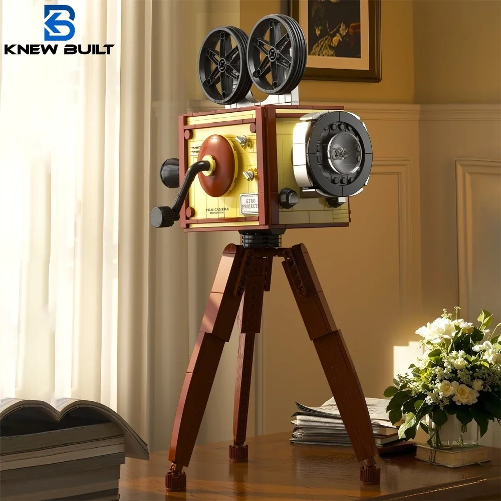 Retro Projecto Building Blocks with Theatre Scene Toys Stage, Nostalgic Camera, Home Office Decor Perfect Gift for Kid