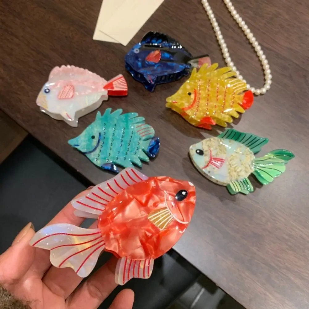 

Sweet Goldfish Acetate Ocean Animal Hair Claw Colorful Geometry Fish Grab Clip Hair Accessories Large Acetic Acid Hairpin Travel