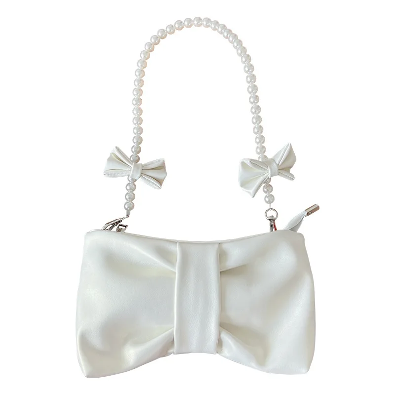 TRSYPHXM 2024 new Girl's pearl bow armpit women's bag summer new fairy bag Korean version shoulder carrying crossbody bag