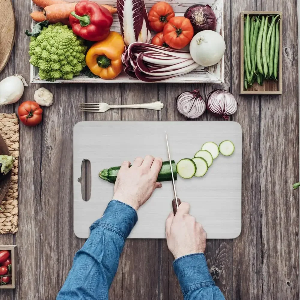 Brushed Stainless Steel Cutting Board Anti-slip No Damage Knife Food Grade Kitchen Chopping Board