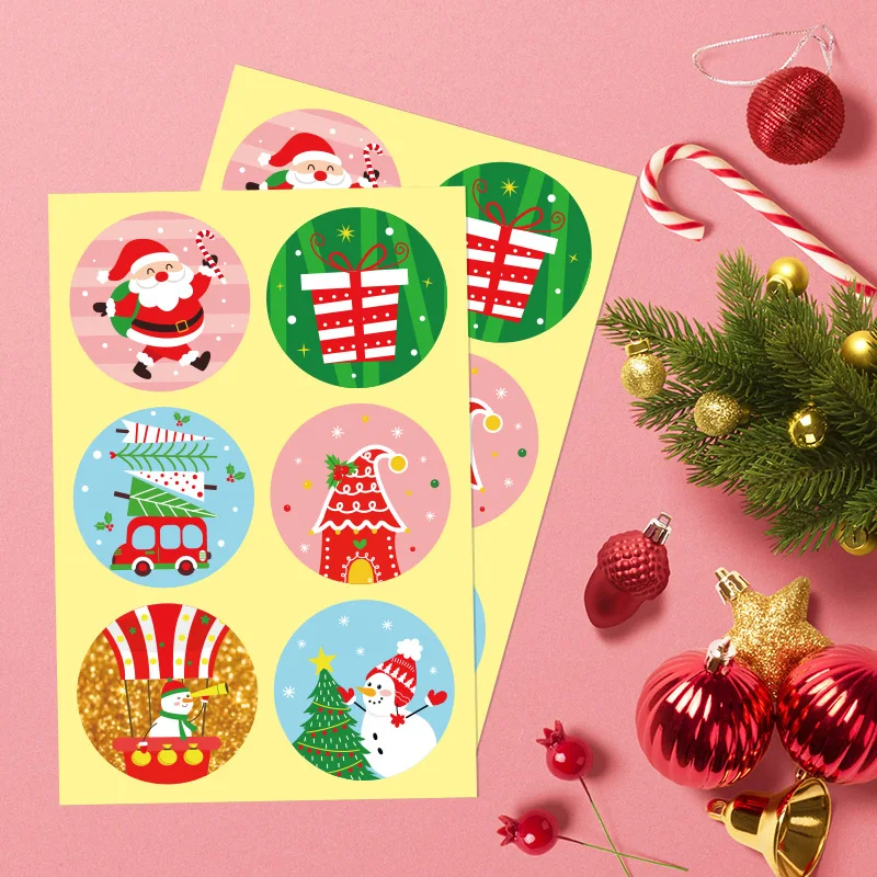 3.5cm Round Stickers Christmas Gift Sealing Labels Santa Snowman Cookie Candy Packaging Stickers Xmas Decorations Noel Navidad