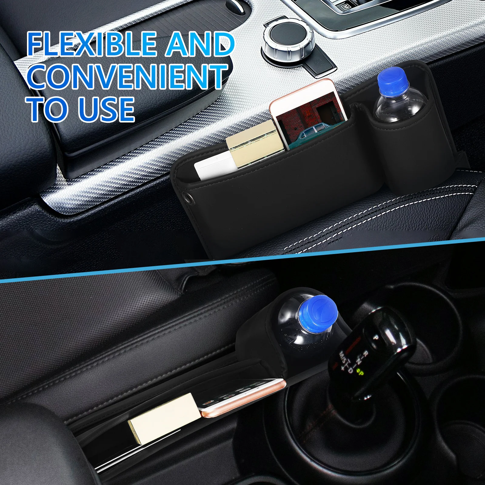 

Car Seat Gap Filler Storage Box Multi-Functional Organizer with Cup Holder Simple Elegant Design Car Seat Storage Box