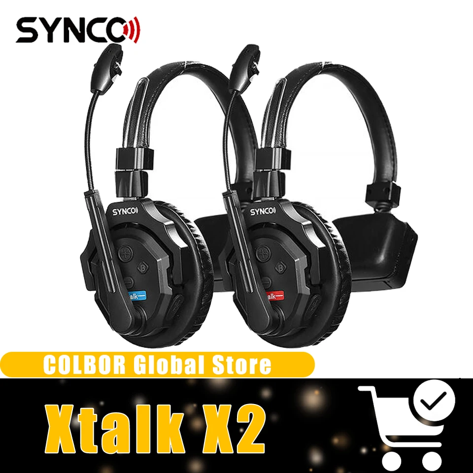 SYNCO Xtalk X2 2.4GHz Wireless Intercom System with 2 Single-Ear Headsets Selectable Master for Communication Flexibility