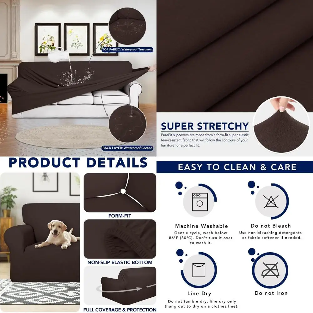 

100% Waterproof Stretch Couch Cover - Non-Slip, Washable Sofa Protector for Kids and Pets (Sofa, Chocolate)