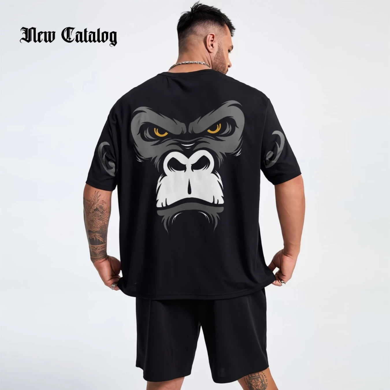 

Мужская продолговатая рубашка с мотивом KINGKONG, чесаный хлопок 24-х годов, трафаретная печать DTF/цифровой передачи данных