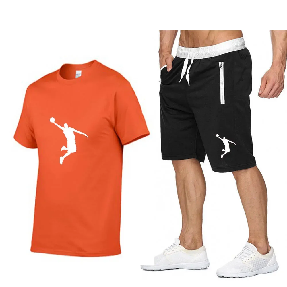 2025 new crewneck short-sleeved T-shirt + elastic waist shorts 2-piece summer men's quick-drying breathable fitness suit