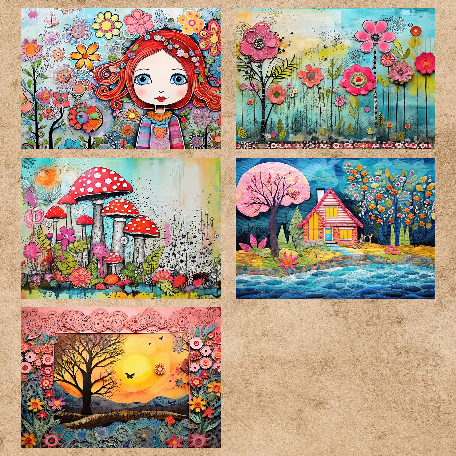 15 Sheets A5 Size Watercolor Fantasy Girl Collage Background Vintage Grunge Journal Planning Scrapbooking