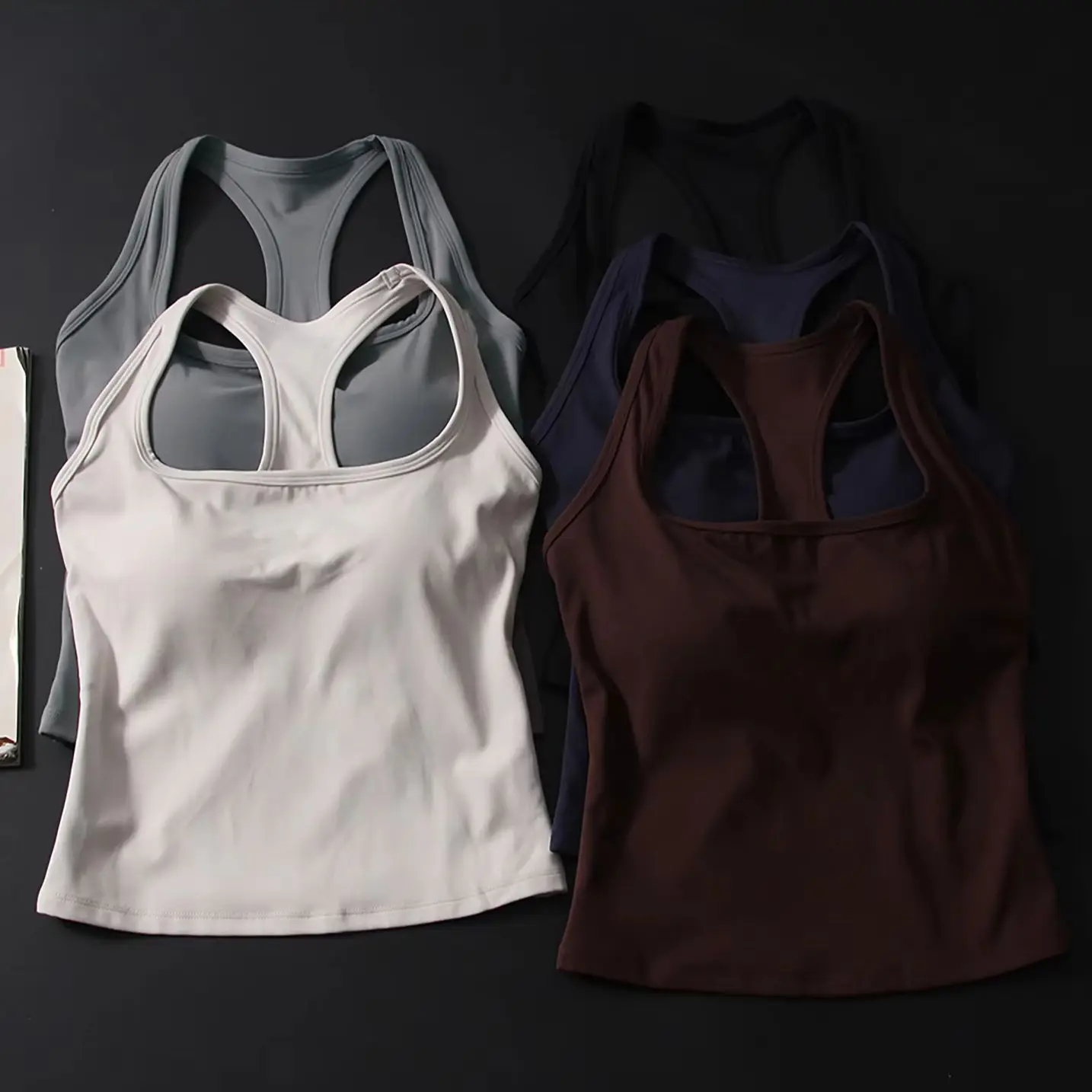 Women's High Support Shockproof Sports Bra Square Neck Racerback Fixed Pads for Gym Yoga Running Training