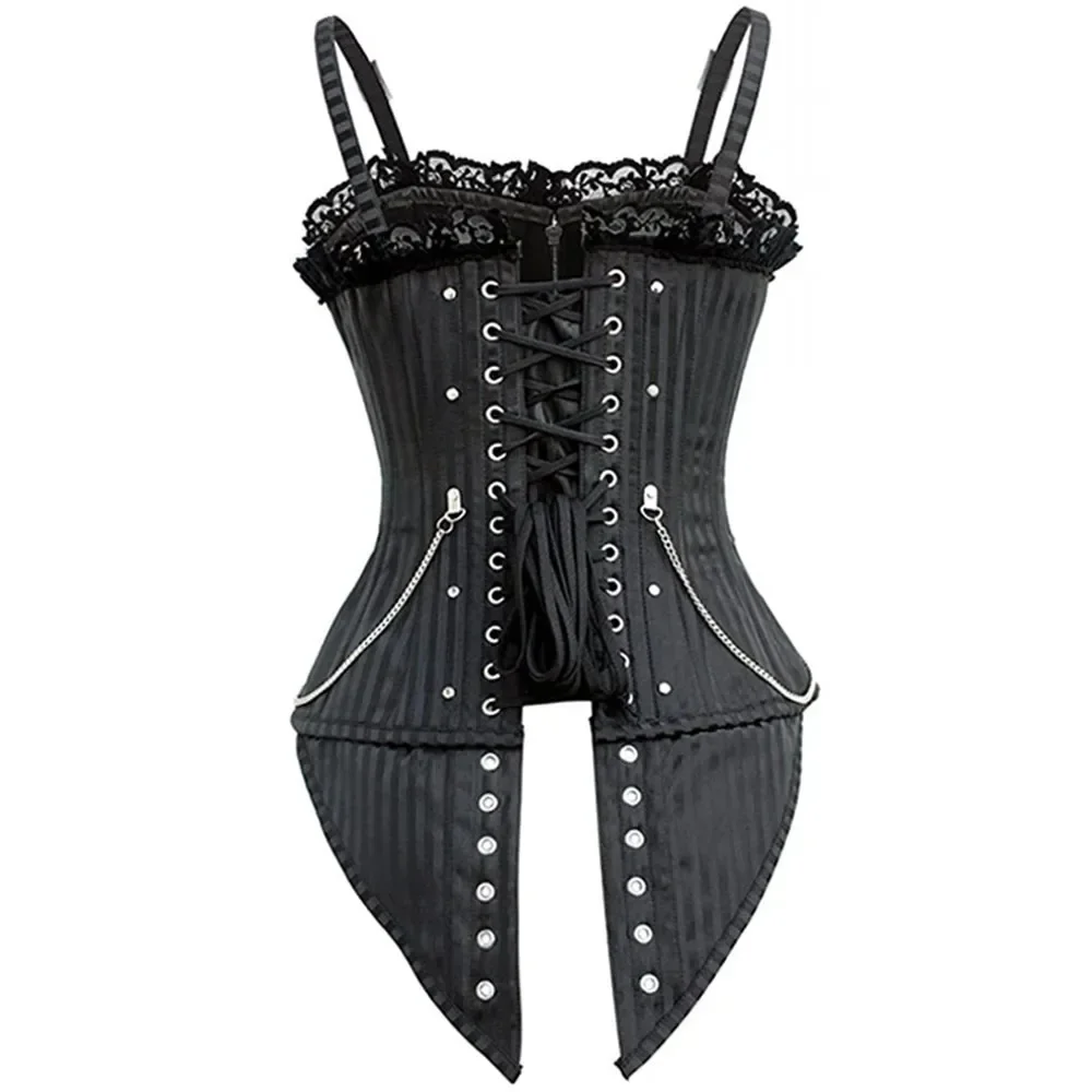 Fashion Lady Zip-up lace strap steampunk Buckles Halter corsetto Rock Outfit Top