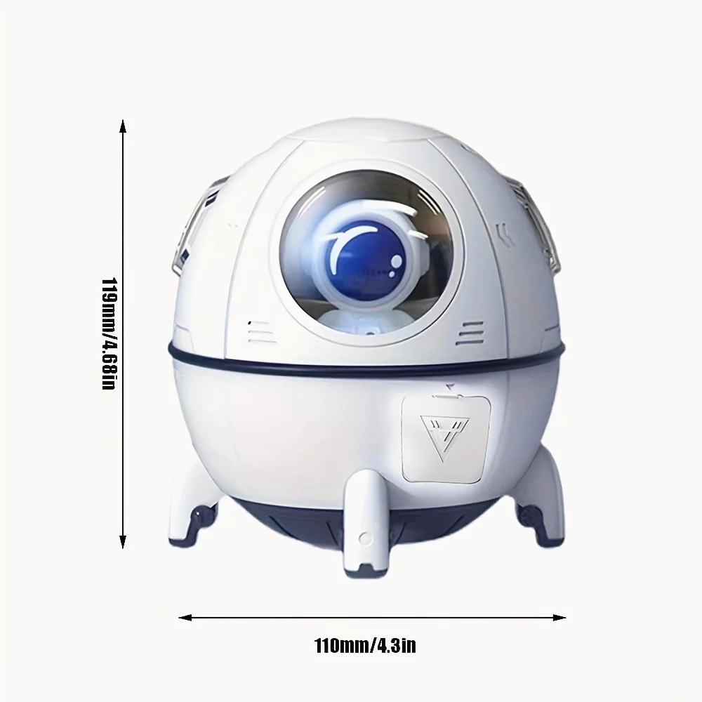 เครื่องทําความชื้นนักบินอวกาศแบบพกพาพร้อมไฟ LED และเครื่องกระจายกลิ่นหอม - ขับเคลื่อนด้วย USB เพื่ออากาศที่สะอาดและชุ่มชื้น