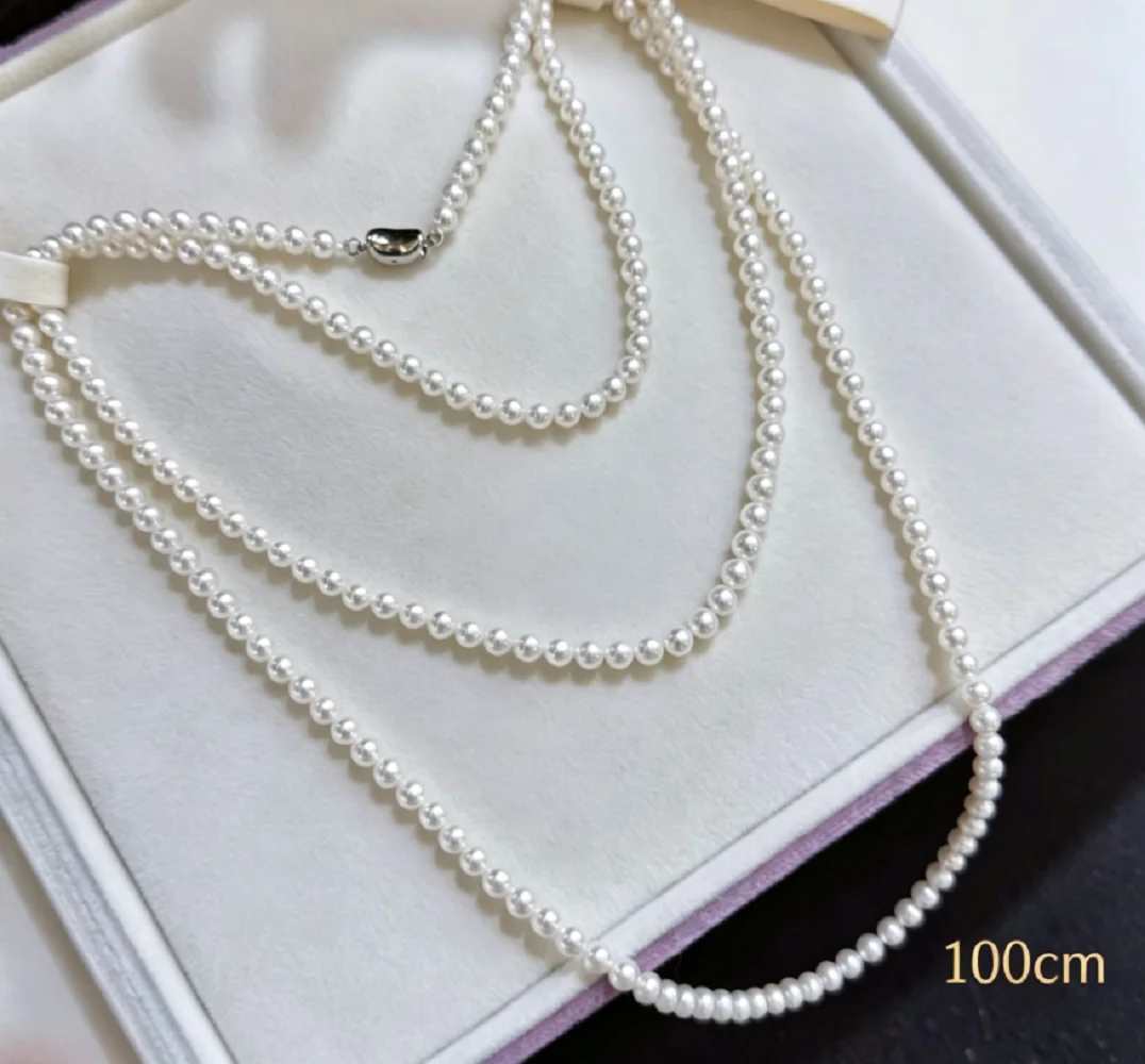 Natural Pearl AAAA4-5mm Japanese Pearl Long Necklace 925s Button/70cm/90cm/100cm