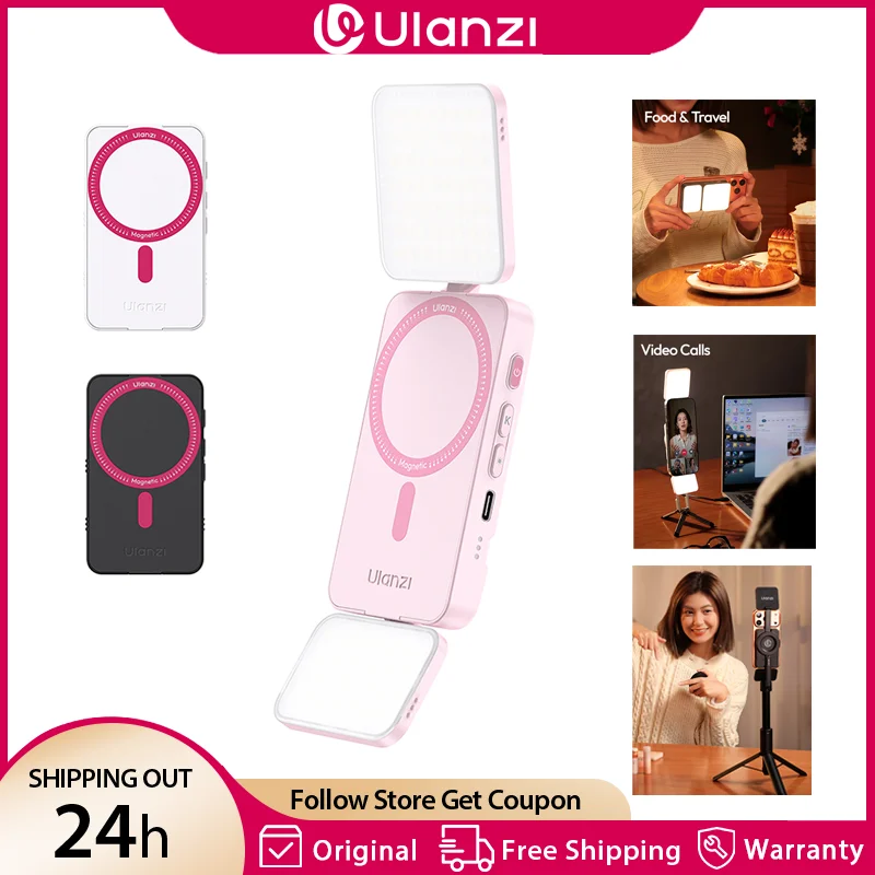 Ulanzi GL01 Magnetisches Aufstecklicht, einstellbares Dual-Seitenlicht für iPhone 17 Android, dimmbares Selfie-Licht 2700-6500K für Live-Vlogs