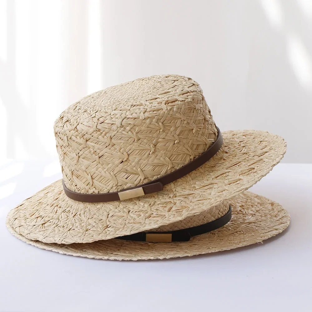 

Высококачественная соломенная шляпа из рафии ручной работы, тонкая летняя шляпа от солнца, шляпа с плоским верхом для мужчин и женщин, шляпа от солнца