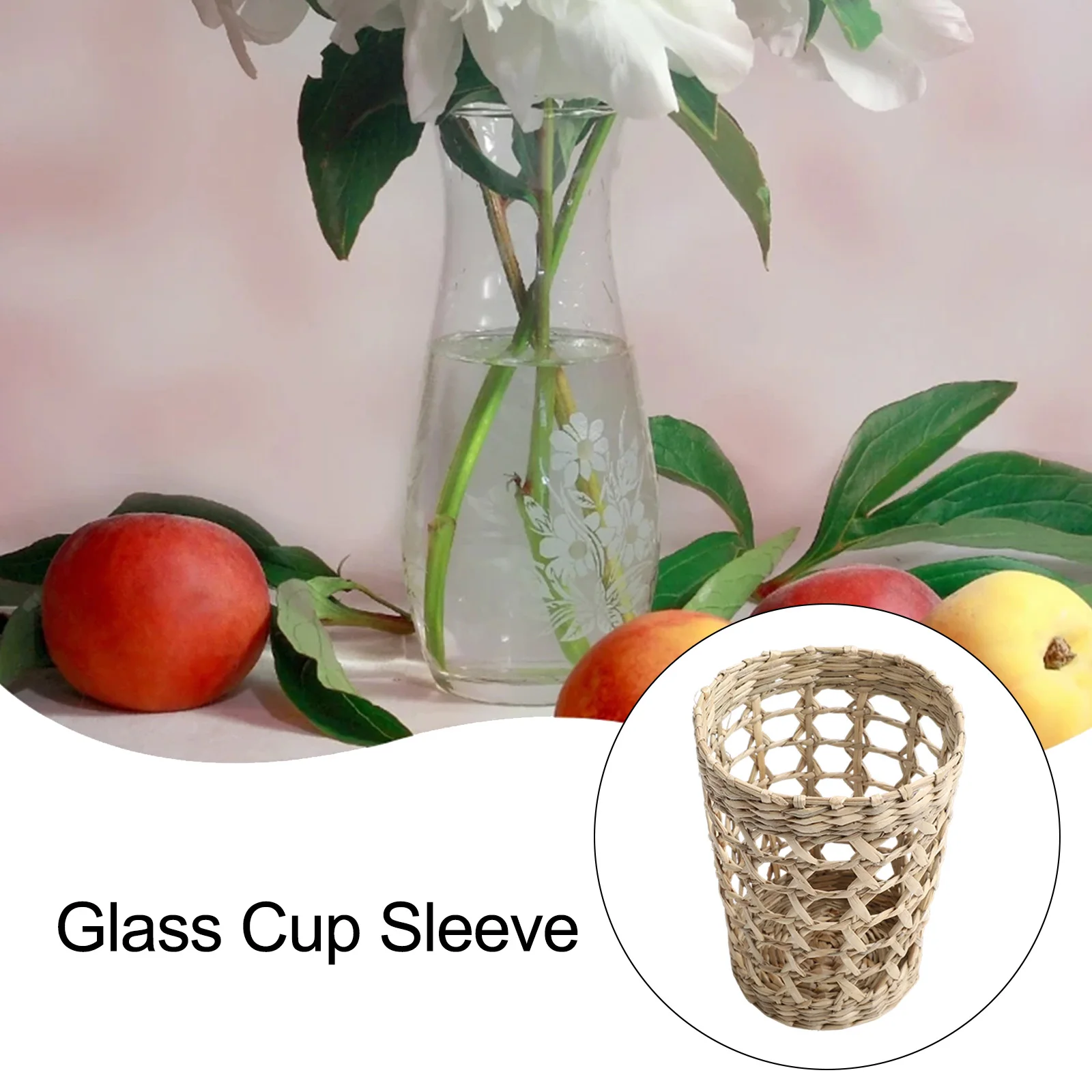 

Seagrass Weaving Cup Cover Glass Cup Anti- Scald Decor Holder Handmade Hollow Mesh Teacup Flower Pot Cover Home Kitchen Supplies