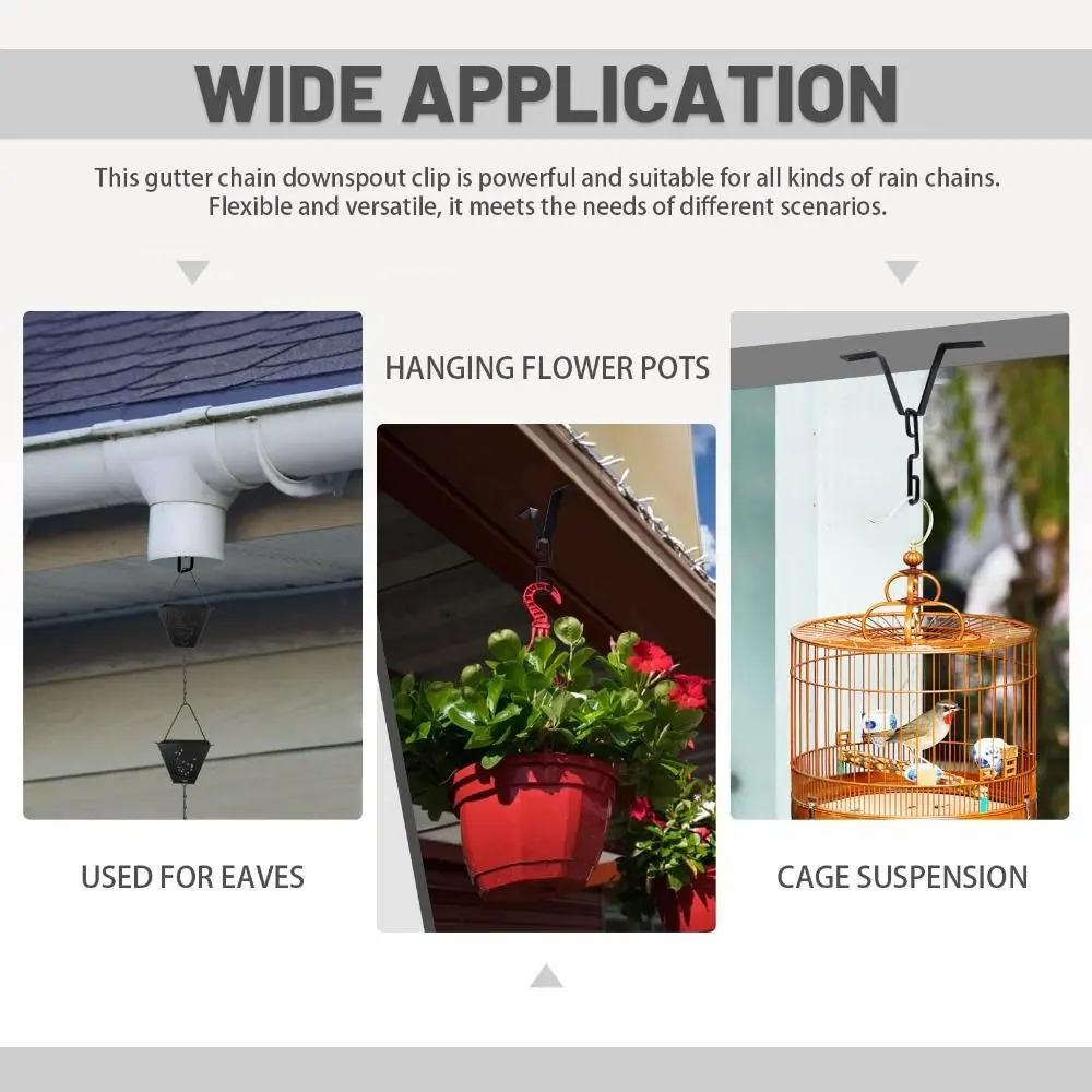 Black Rain Chain Adapter Iron Heavy-Duty Gutter Adapter V Shaped Design Easy Installation V Shaped Hook Rainwater Collection