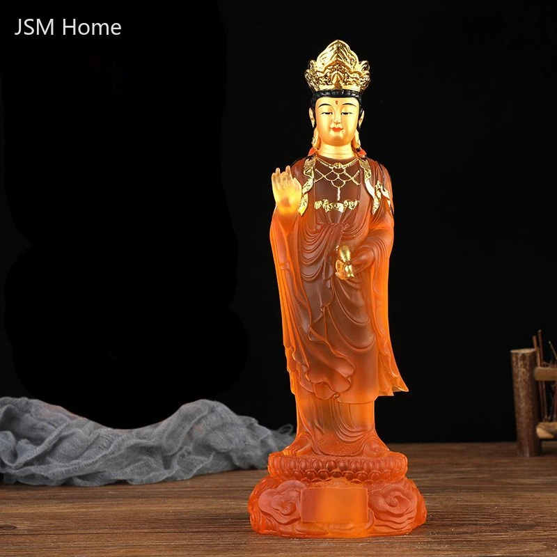 Feng Shui Standing Guanyin Buddha Statue Resin Water Glaze Crafts Ornament Offering Household Decor