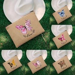 Personalized Butterfly Girl Makeup Cosmetic Pouch Travel Necessity Bags Organizer Custom Name Zipper Clutch Lipstick Toilet Kits