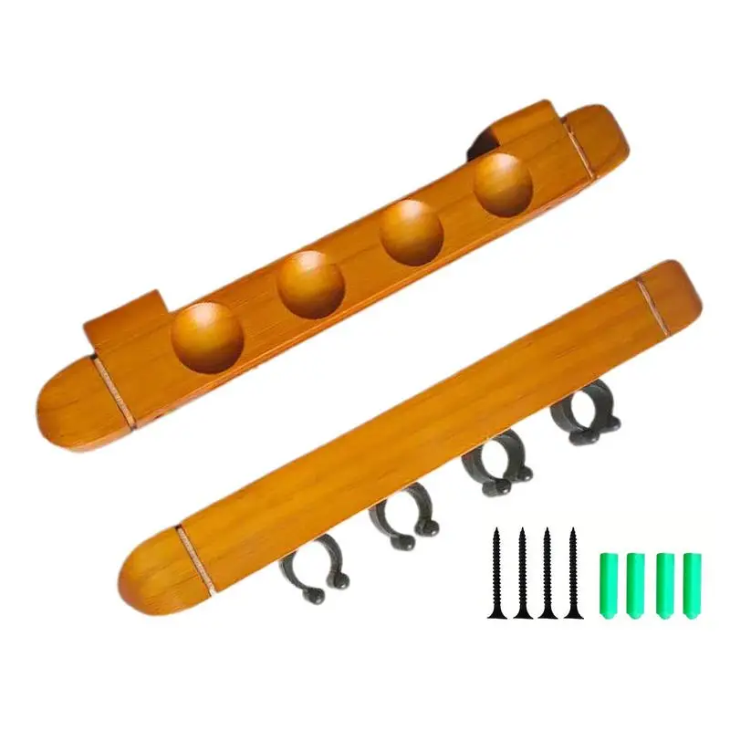 Pool Cue Rack 4 Cue Clips Hardwood Billiard Pool Cue Rack Wall-Mounted Wood Rack For Pool Cue Sticks Billiard Stick Wall Rack St