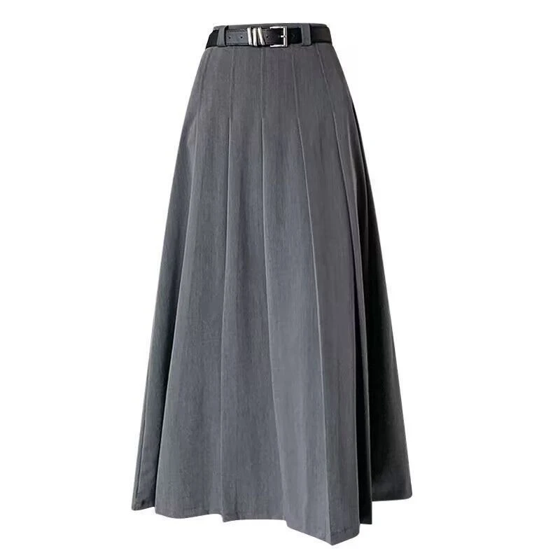 Autumn Winter High Waist Vintage Pleated All-match Skirt Female Solid Color Elegant Fashion A-line Folds Skirts Women's Clothing