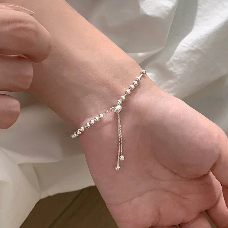 100 % solide 925er-Sterlingsilber-Metallarmbänder für Damen und Herren, verstellbare Perlen, handgefertigt, einfaches Geburtstags- und Weihnachtsgeschenk