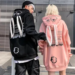 Wiosenne jesienne śliczne królicze uszy bluzy damskie ocieplane pluszem para swetry damskie New Loose Casual Kawaii bluza z kapturem