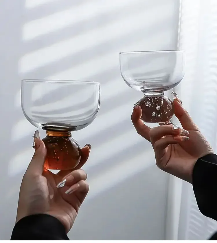 Color Round Ball Bubble Ice Cream Cup Light Luxury Vintage Ins Style Glass Cup Dessert Milkshake Cup