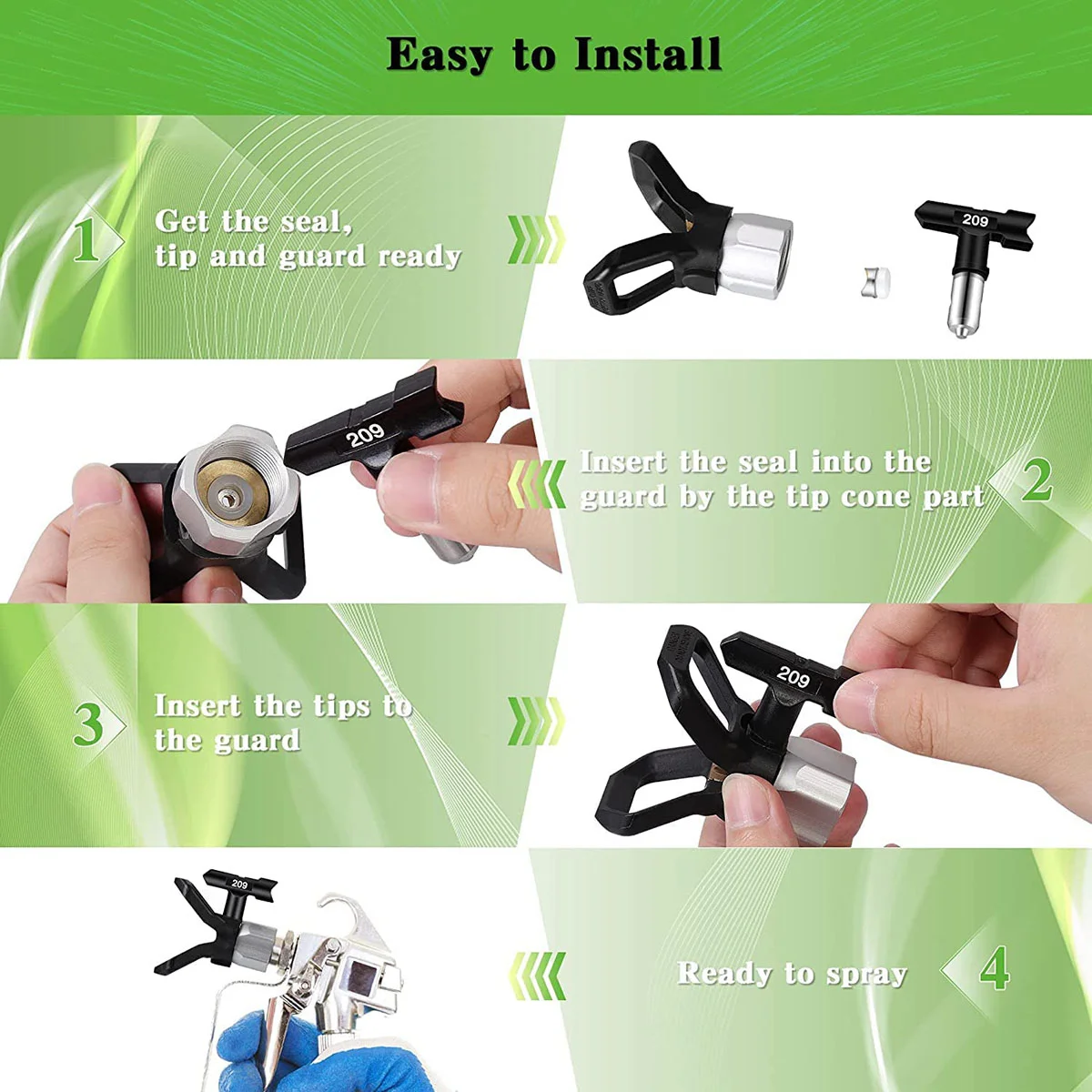 6 наконечников для распылителя, двусторонний наконечник для распылителя без воздуха, черные наконечники для распылителя краски без воздуха (209 211 313 415 517 623)