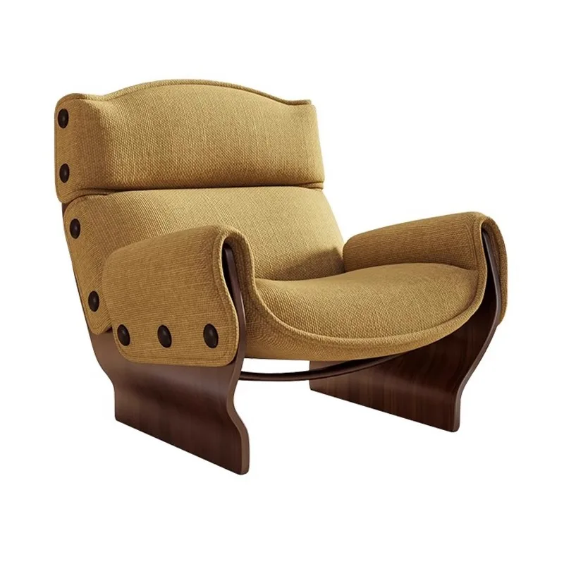 

Nordic retro designer medieval solid wood single sofa chair living room hotel bed and breakfast room fabric lazy sofa