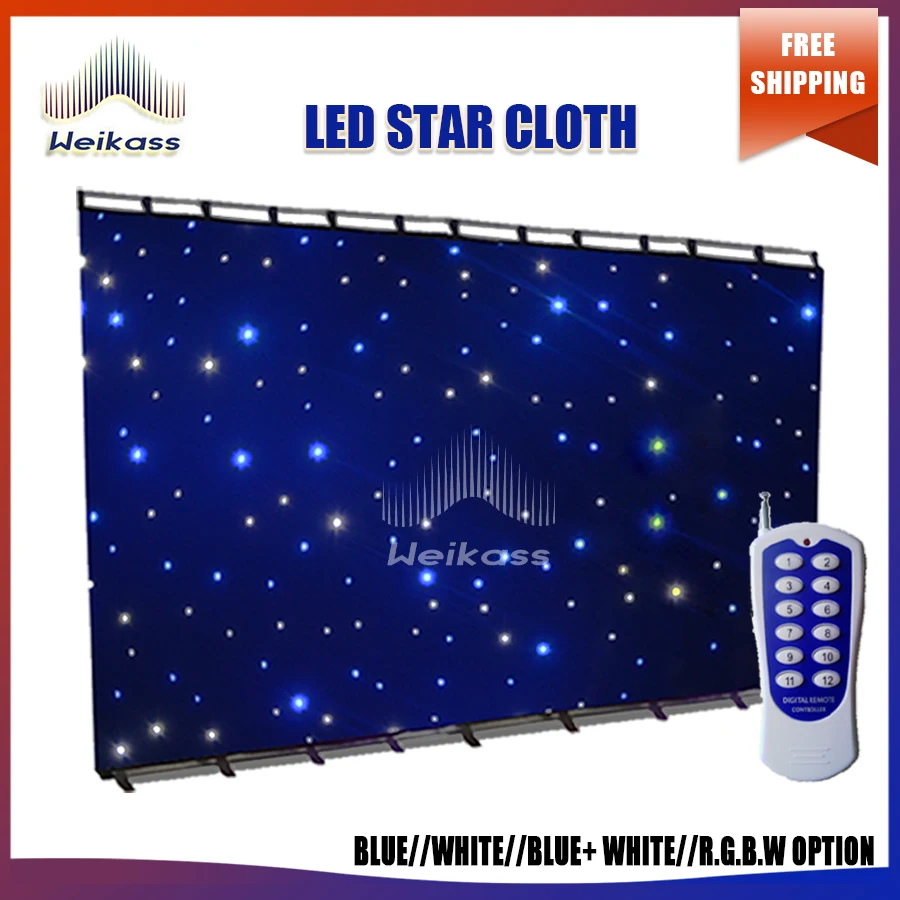 

Weikass Top Quality LED Backdrop LED Star Cloth Starry Sky Curtain DMX512 Control For Stage Pub DJ Wedding Event Blue White RGBW