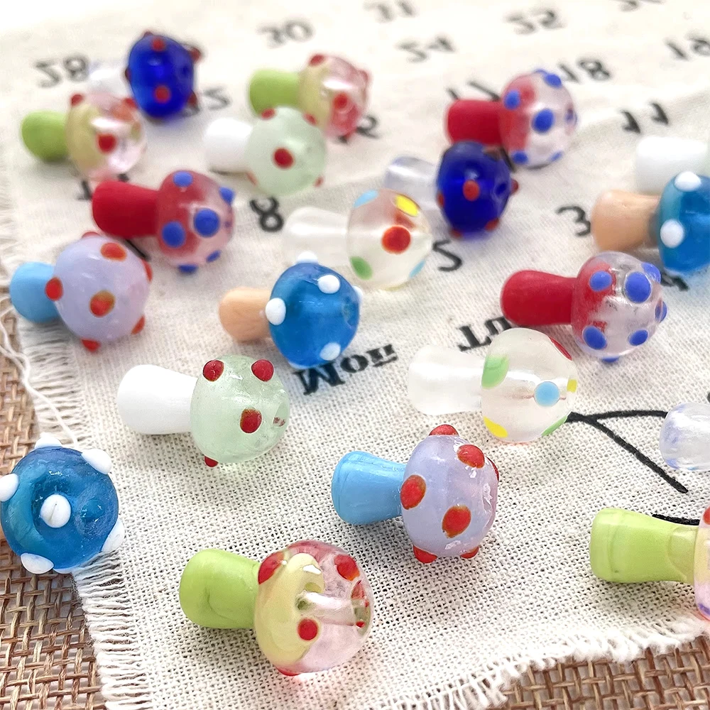 5 Pieces Retro Hand Drawn Colorful Polka Dot Mushrooms Glass Beads DIY Jewelry Making Necklace Bracelet Accessory Materials