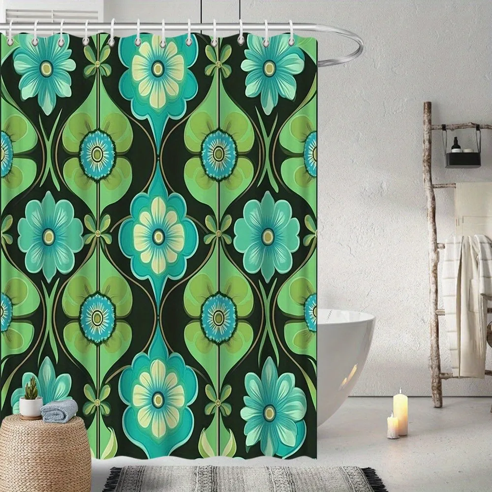 鮮やかな水彩画風モダンフラワー柄シャワーカーテン、洗濯可能、防汚、防水ポリエステル製バスカーテン