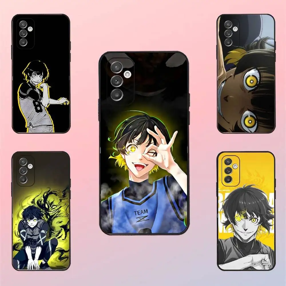 Funda de teléfono B-Blue L-Lock Bachira Meguru para Samsung S 25,24,23,22,30,21,10,9,Ultra,Plus,Lite,FE,4,5 G, funda blanda negra