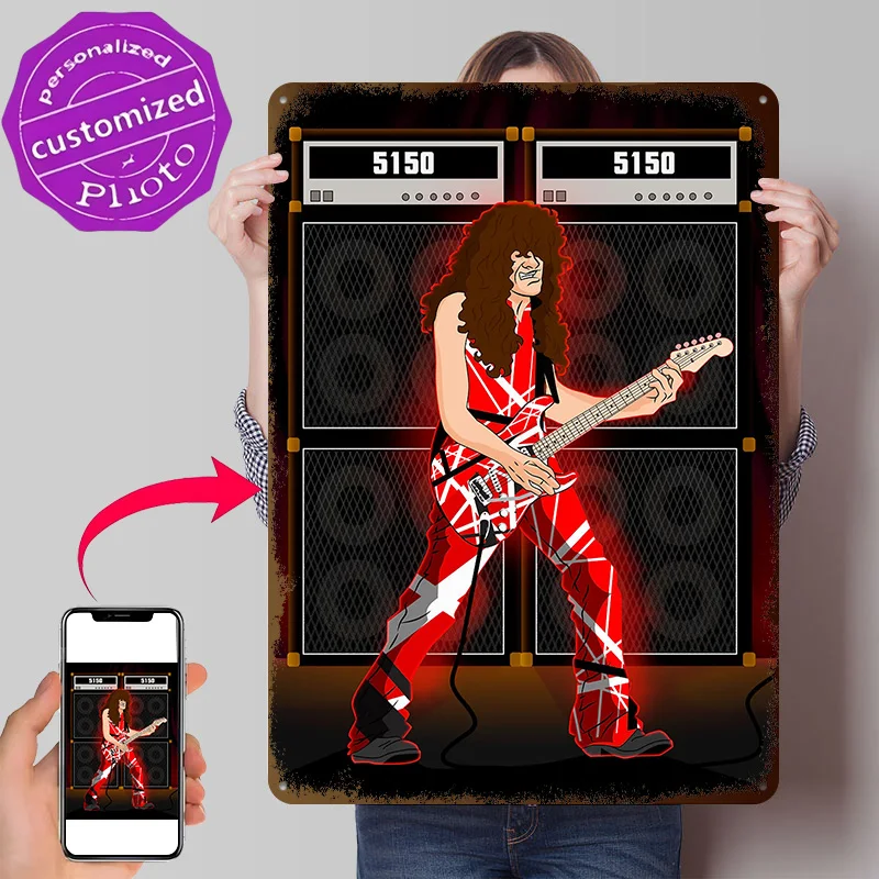 Eddie Van Halen Personalized 3D Textured Metal Poster Wall Art Vintage Tin Signs for Bedroom Decorations Home Decor Ornaments