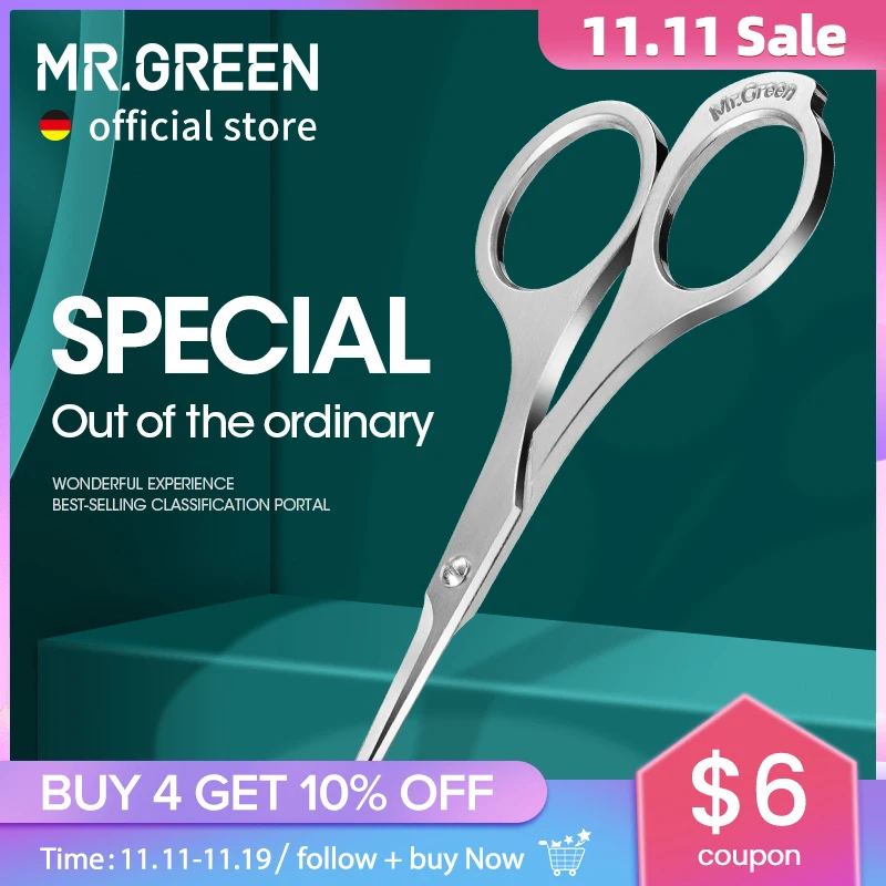 Image: MR.GREEN Nose-ciseaux de maquillage en acier inoxydable de qualité chirurgicale, outils d'épilation fins du visage avec pointes arrondies