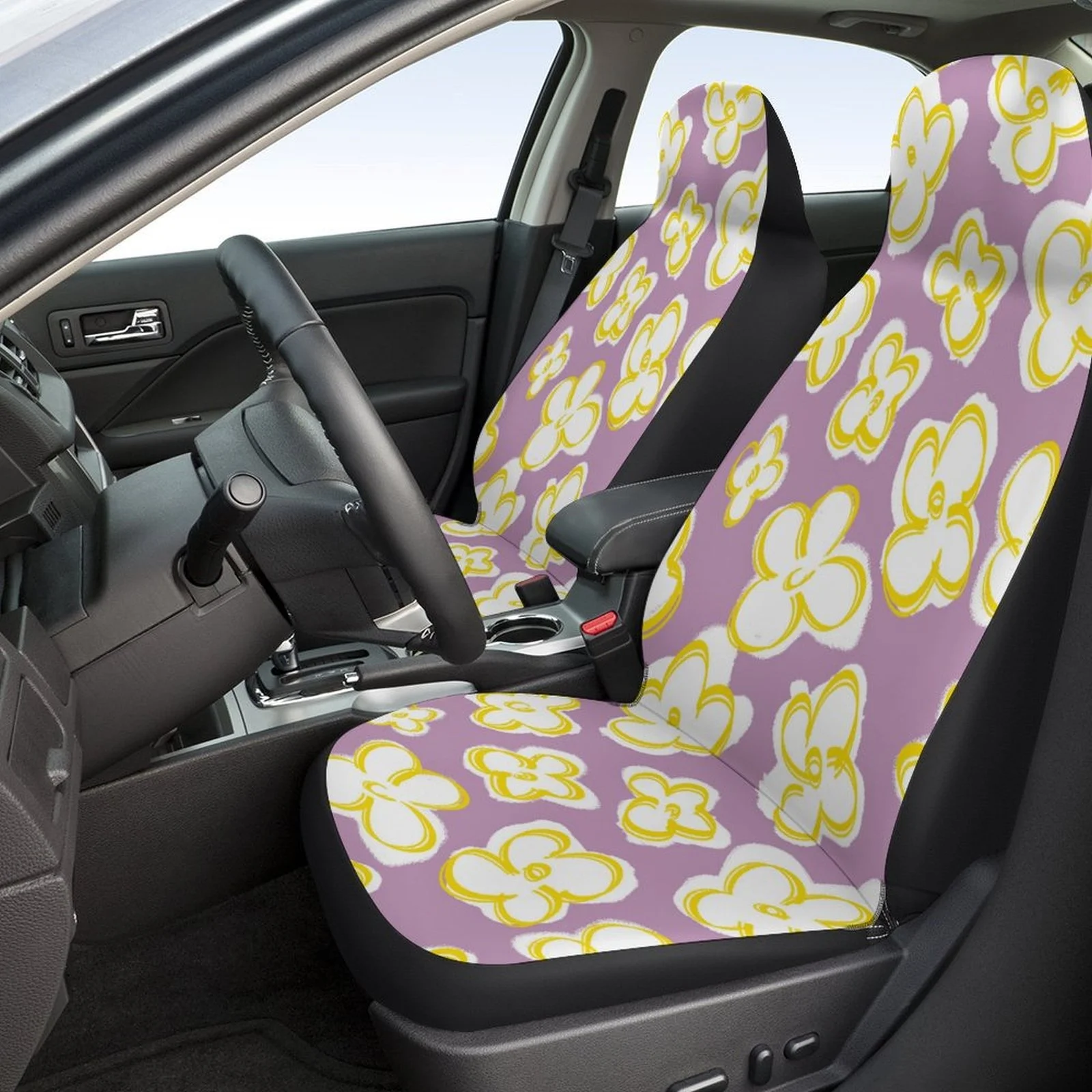 

2pcs Car Seat Covers Breathable Anti-Slip Front Row Seats Casual Style Yellow Flowers