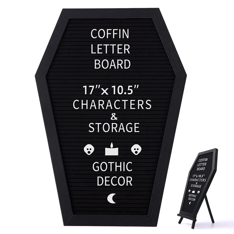 ABTS-1Set Black Felt Letter Board Gothic Message Board With 340 White Changeable Characters