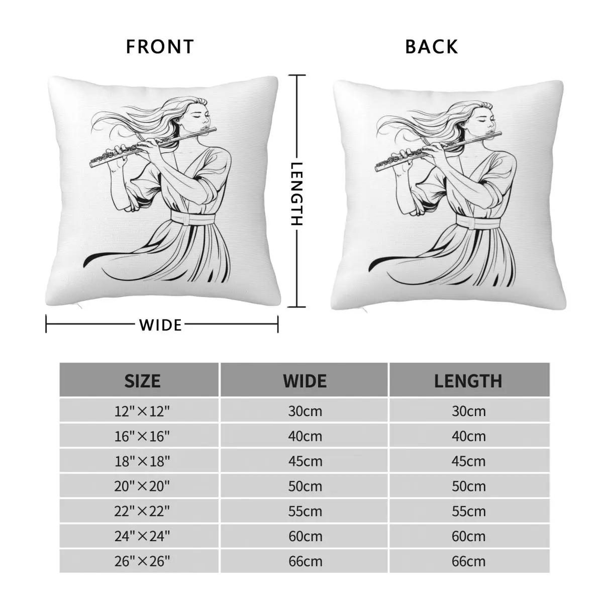 Flute Player Square Pillowcase Polyester Linen Velvet Printed Zip Decor Pillow Case Home Cushion Cover 45x45