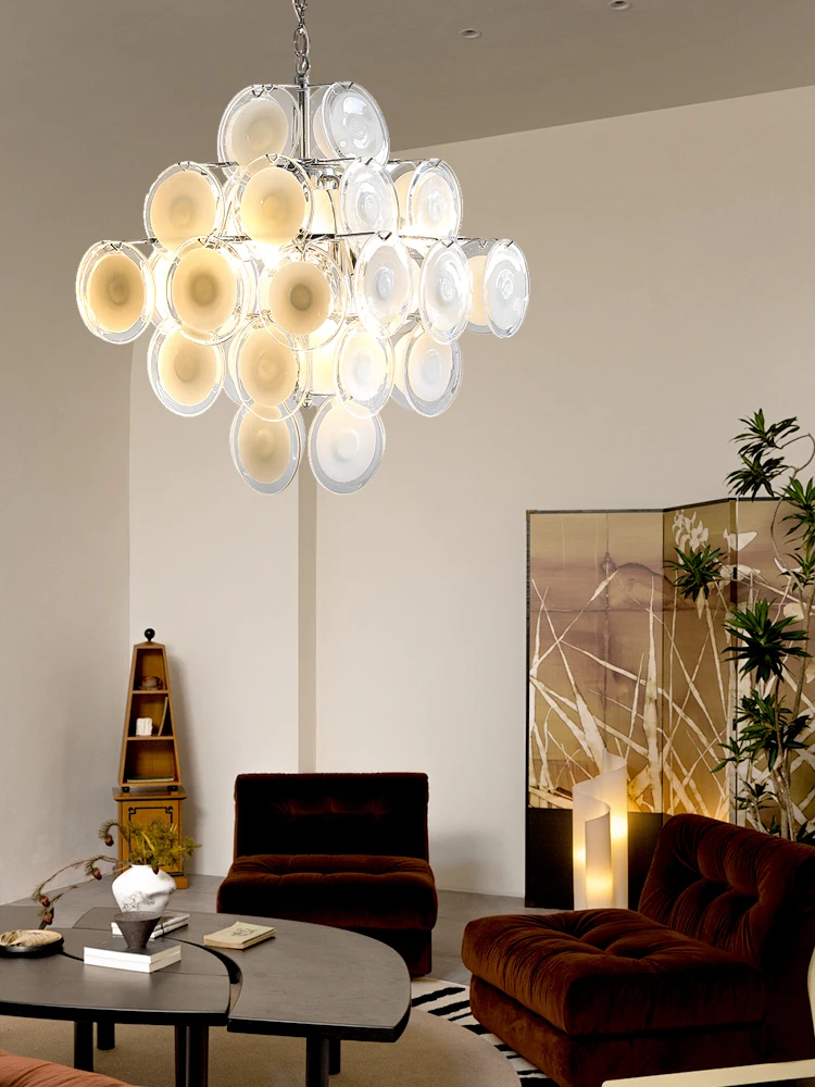 خمر كريم الأبيض الزجاج نقطة الفن الثريات Led تركيبة إضاءة التصميم الأوروبي مصباح معلق غرفة المعيشة ديكور السقف بريق