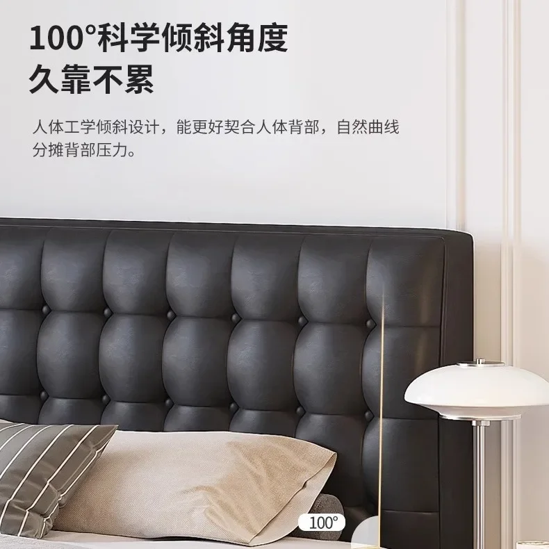 Italiaans minimalistisch leren bed, modern minimalistisch hoofdslaapkamerbed, Frans retro