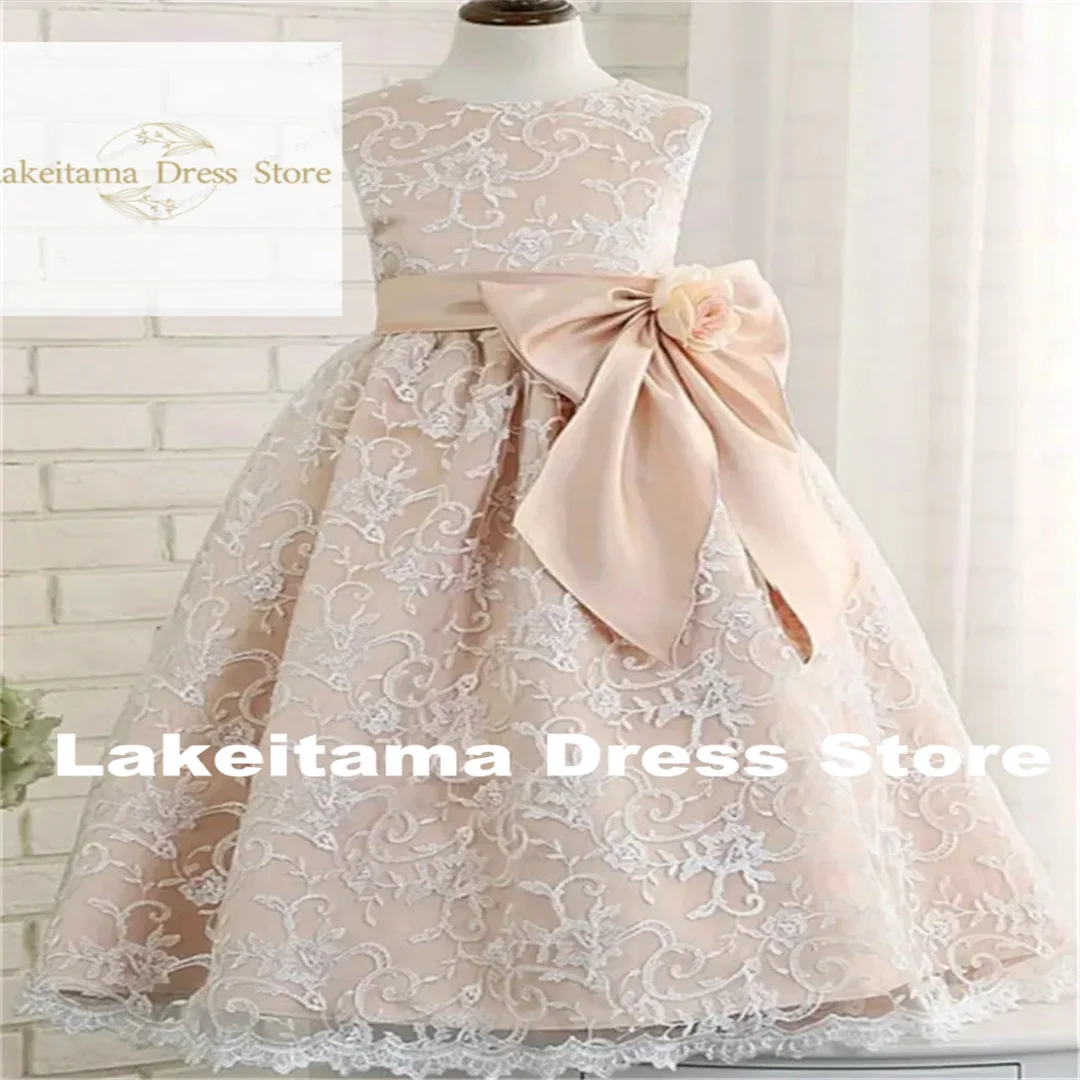 Customization Taffeta Tight Lace Printing Flower Girl Dress Princess Ball First Communion Dresses Kids Surprise Birthday Present