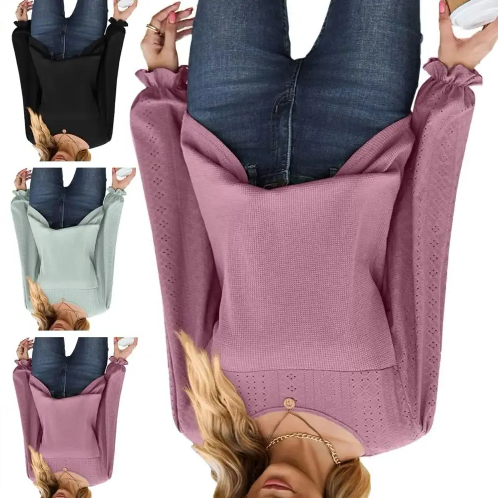 

Long Puff Sleeve Women T-shirt Long Sleeve Round Neck Mesh Tops Solid Color Breathable Puff Sleeve Casual T-Shirt Daily Wear