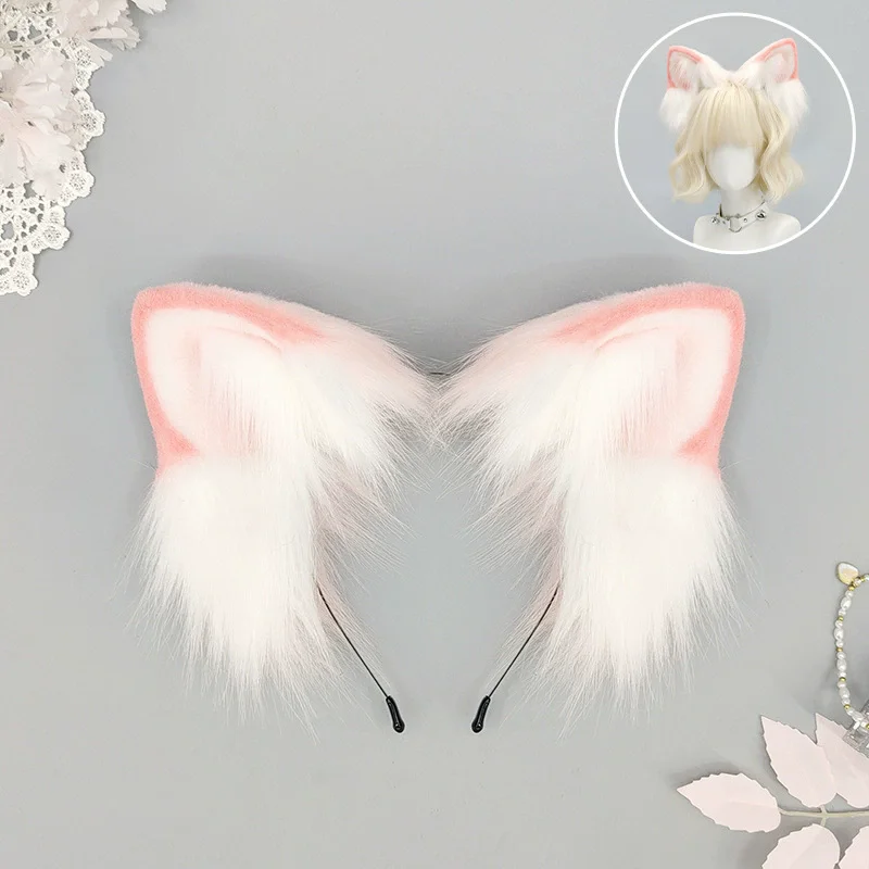 Handmade Japanese Animal Faux Ear Headband Cat Girl Lolita Fox Ear Headpiece Halloween Cosplay Cute KC Cat Ear Headband
