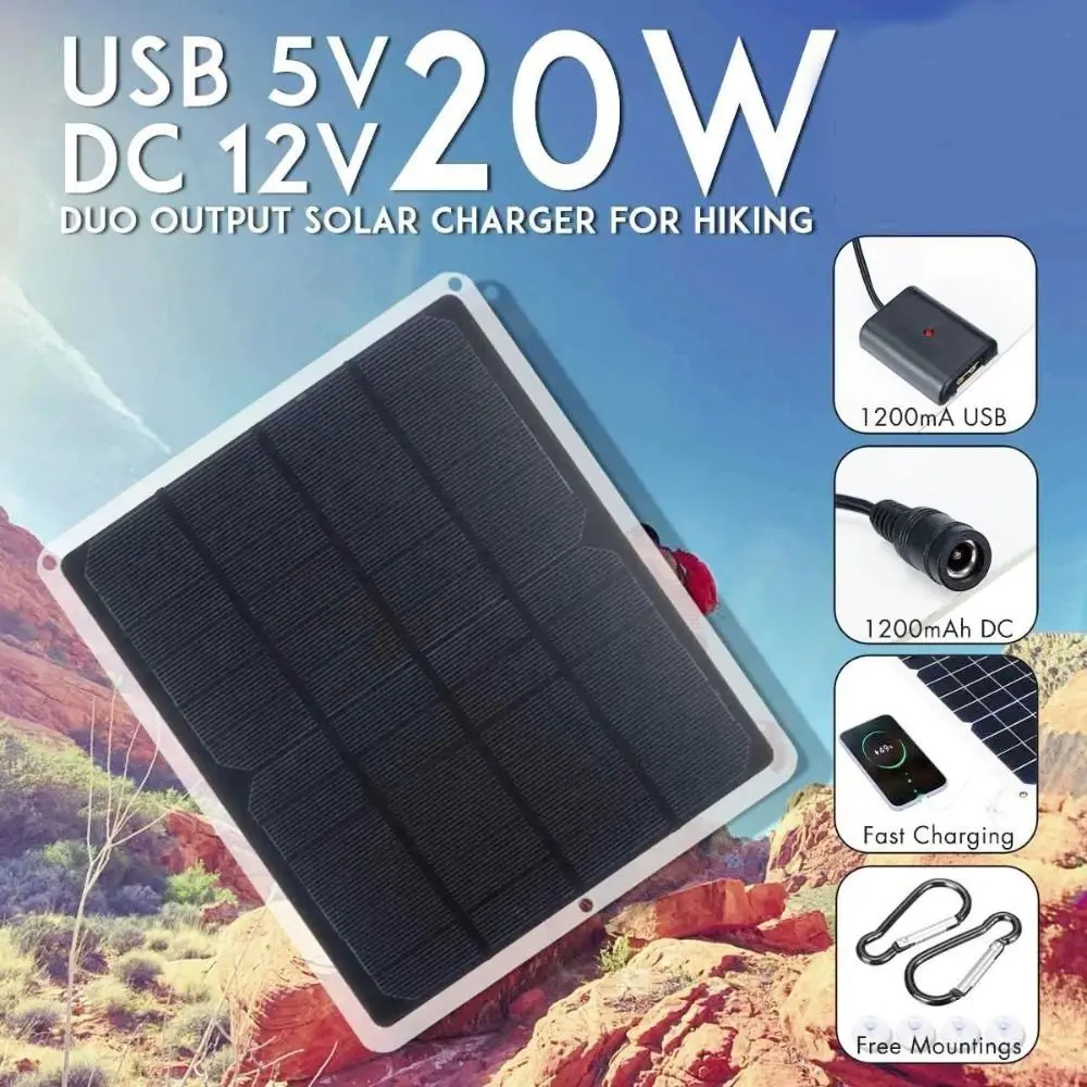20W 12V Solar Panel Kit Versatile Power Source High Efficiency Solar Battery Trickle Charger Waterproof Multipurpose