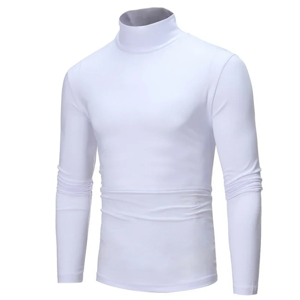 Men's Slim Turtleneck Long Sleeve Tops Pullover Warm Stretch Knitwear Sweater Homme Fashion Stretch Solid Color Top