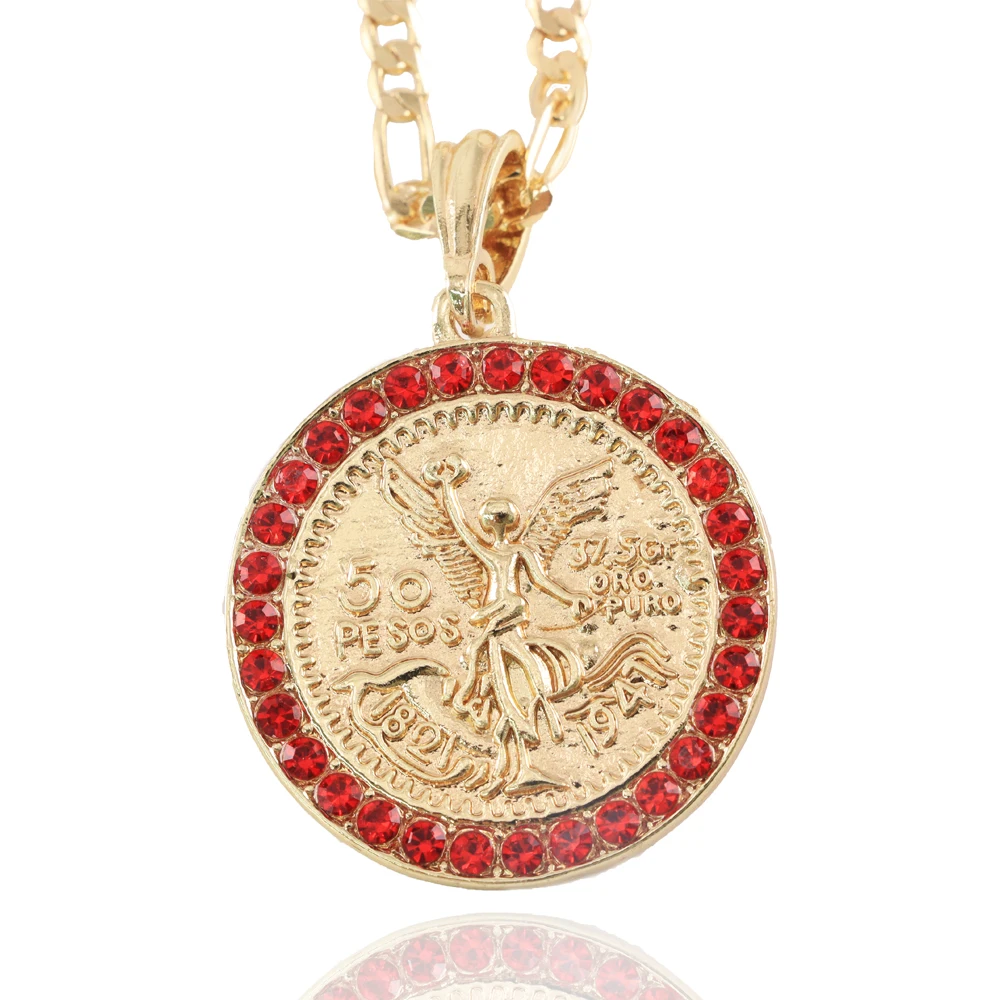 Lucky Jewelry 50 Mexican Peso Gold Coin Religious Sanctuary Hip Hop Pendant Without Necklace 18K Gold Plated Party Favor