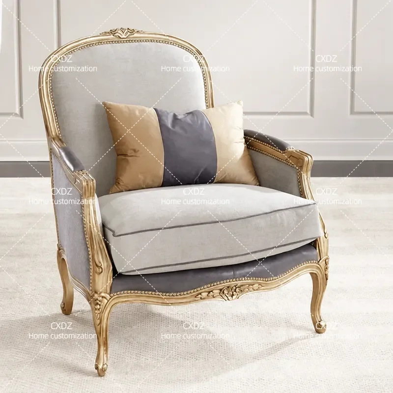 Solid Wood Single Sofa Chair with Cloth and Leather Upholstery for Living Room Bedroom Balcony Computer Book Reading Studio