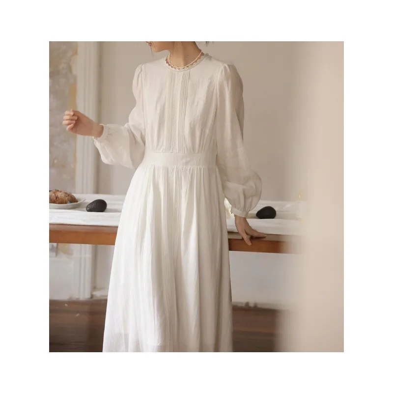 

Vintage Long-sleeved Waist Dress Women's Early Autumn 2026 Lantern-sleeved Long Dress