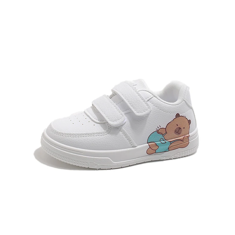 2026 Spring Fashion Kids White Shoes for Boys Girls Cartoon Capybara Children Casual Sneakers Prints Hook & Loop Non-slip New